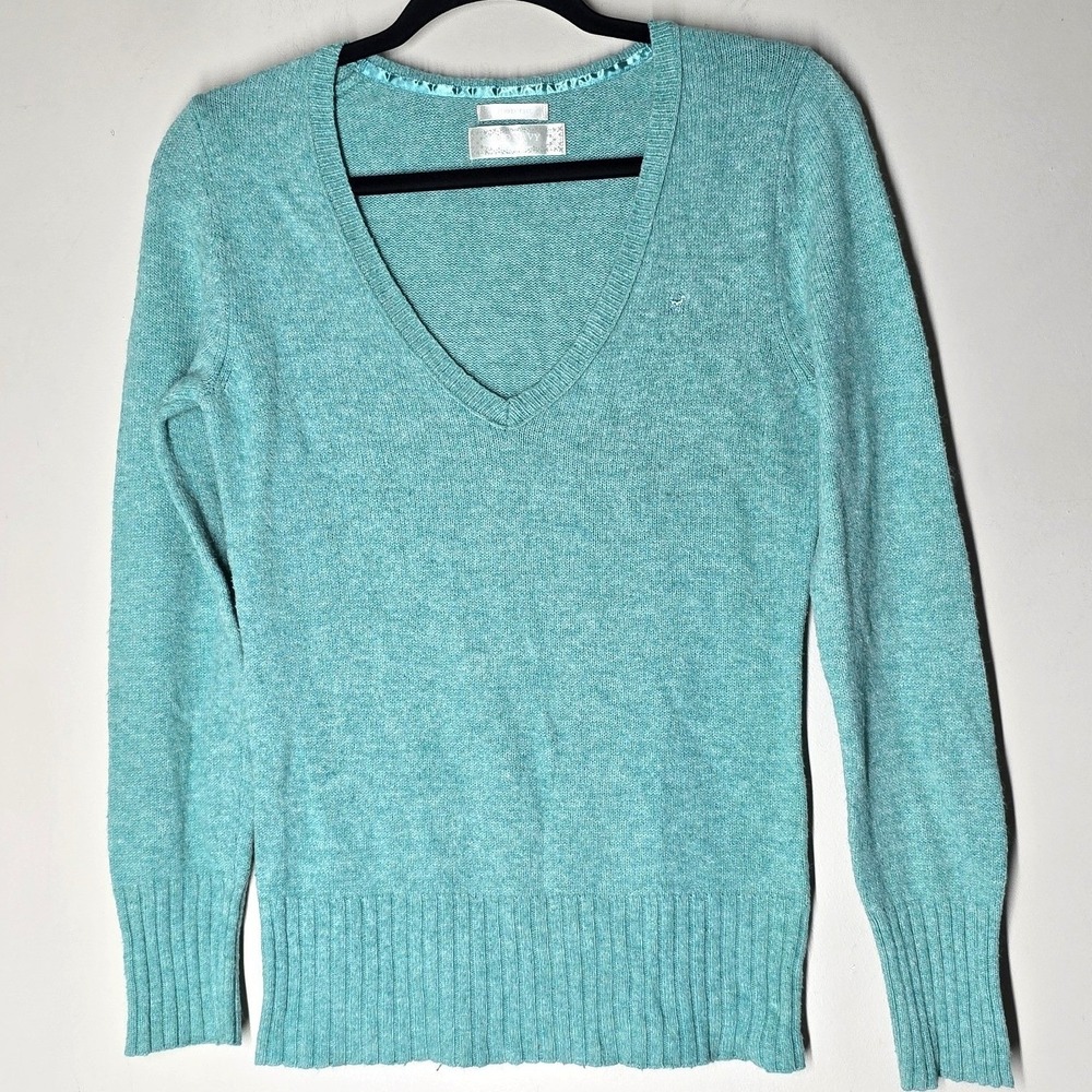 VTG Y2K Old Navy Angora Blend Sweater‎ Green Perfect Fit Deep V Neck Size M Cozy